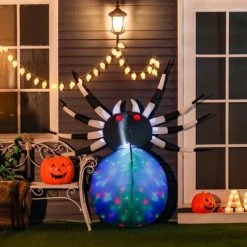HomCom 5' Giant Spooky Spider LED Light Outdoor Inflatable Halloween Yard Decoration