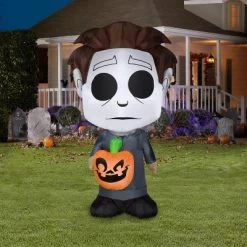 Gemmy Airblown Michael Myers w/Jack o Lantern, 5 ft Tall, Grey