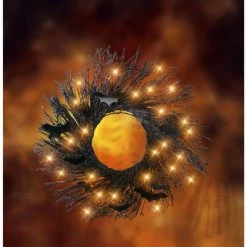 Northlight 22" Pre-Lit Rattan Halloween Twig Wreath with Bats - Warm White Lights