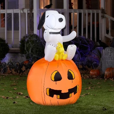 Gemmy Airblown Snoopy on Pumpkin Peanuts, 4.5 ft Tall, Multicolored 1 Gemmy Airblown Snoopy on Pumpkin Peanuts, 4.5 ft Tall, Multicolored