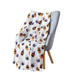 Kate Aurora Halloween Jack O Lanterns & Spooky Ghosts Cupcakes Oversized Accent Throw Blanket - 50 In. W X 70 In. L
