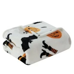Kate Aurora Halloween Witches Pumpkins & Bats Ultra Soft & Plush Oversized Accent Throw Blanket - White