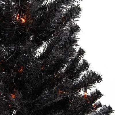 Northlight 3ft Pre-Lit Black Noble Spruce Artificial Halloween Tree, Orange Lights 2 Northlight 3ft Pre-Lit Black Noble Spruce Artificial Halloween Tree, Orange Lights - Image 2