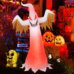 Costway 6ft Halloween Inflatable Ghost Quick Blow up Halloween Decor w/ Red LED Lights