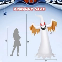 Costway 6ft Halloween Inflatable Ghost Quick Blow up Halloween Decor w/ Red LED Lights -Halloween Decorations Sales Store unnamed file 2353