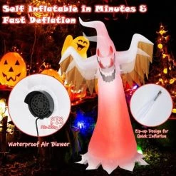 Costway 6ft Halloween Inflatable Ghost Quick Blow up Halloween Decor w/ Red LED Lights -Halloween Decorations Sales Store unnamed file 2357
