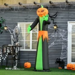 HOMCOM 9FT Inflatable Halloween Pumpkin Head Ghost with Build-in LED, Outdoor Lighted Blow Up Inflatables for Party Indoor,Garden, Lawn