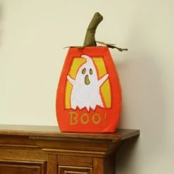 Northlight 16.75" Prelit LED "BOO!" Felt Ghost Pumpkin Halloween Decoration - Orange