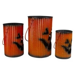 Northlight 3 Piece Black and Orange Metal Pumpkin Lantern Set Halloween Decoration