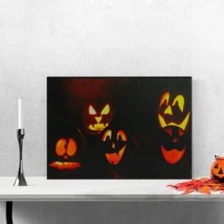 Northlight LED Lighted Silly and Spooky Jack-O-Lanterns Halloween Canvas Wall Art 15.75" x 12"