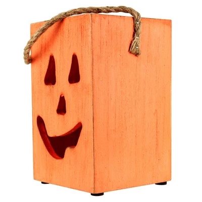 Northlight 8" Large Orange Wood Jack O Lantern Halloween Candle Lantern 2 Northlight 8" Large Orange Wood Jack O Lantern Halloween Candle Lantern - Image 2