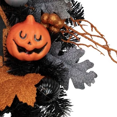 Northlight Orange and Black Haunted House Halloween Wreath, 24-Inch, Unlit 2 Northlight Orange and Black Haunted House Halloween Wreath, 24-Inch, Unlit - Image 2