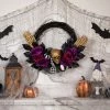 Northlight Skull with Hands and Purple Roses Halloween Twig Wreath, 22-Inch, Unlit