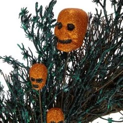 Northlight Black and Orange Skulls and Spiders Halloween Twig Wreath, 22-Inch, Unlit