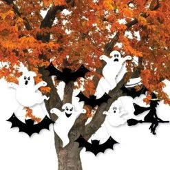 Big Dot of Happiness Hanging Scary Squad - Witch, Bats & Ghosts - Outdoor Hanging Decor - Halloween Party Decorations - 10 Pieces