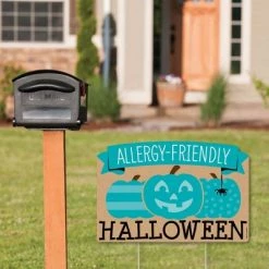 Big Dot of Happiness Teal Pumpkin - Halloween Allergy Friendly Trick or Trinket Yard Sign Lawn Decorations - Happy Halloween Party Yardy Sign