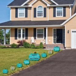 Big Dot of Happiness Teal Pumpkin - Yard Sign and Outdoor Lawn Decorations - Halloween Allergy Friendly Trick or Trinket Yard Signs - Set of 8