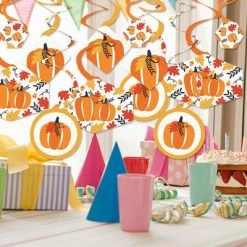 Big Dot of Happiness Fall Pumpkin - Halloween or Thanksgiving Party Hanging Decor - Party Decoration Swirls - Set of 40