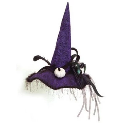 Melrose 22" Witch Hat with Pumpkins, Feathers and Lace Halloween Deoration - Purple/Black 1 Melrose 22" Witch Hat with Pumpkins, Feathers and Lace Halloween Deoration - Purple/Black
