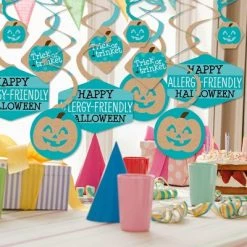 Big Dot of Happiness Teal Pumpkin - Halloween Allergy Friendly Trick or Trinket Hanging Decor - Party Decoration Swirls - Set of 40