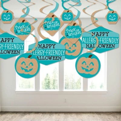 Big Dot of Happiness Teal Pumpkin - Halloween Allergy Friendly Trick or Trinket Hanging Decor - Party Decoration Swirls - Set of 40 2 Big Dot of Happiness Teal Pumpkin - Halloween Allergy Friendly Trick or Trinket Hanging Decor - Party Decoration Swirls - Set of 40 - Image 2