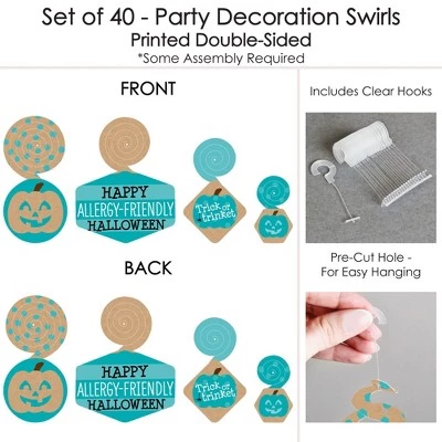 Big Dot of Happiness Teal Pumpkin - Halloween Allergy Friendly Trick or Trinket Hanging Decor - Party Decoration Swirls - Set of 40 4 Big Dot of Happiness Teal Pumpkin - Halloween Allergy Friendly Trick or Trinket Hanging Decor - Party Decoration Swirls - Set of 40 - Image 4