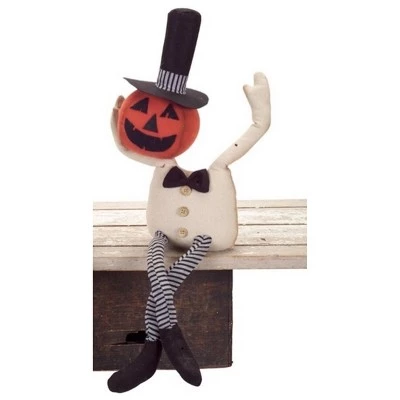 Melrose 25" Shelf Sitting Bendable Pumpkin Man Halloween Decoration - Orange/White 1 Melrose 25" Shelf Sitting Bendable Pumpkin Man Halloween Decoration - Orange/White