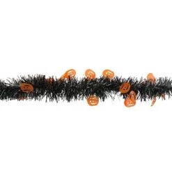 Northlight 50' Black with Orange Jack O Lanterns Halloween Tinsel Garland - Unlit