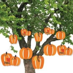 Big Dot of Happiness Hanging Fall Pumpkin - Outdoor Halloween or Thanksgiving Party Hanging Porch and Tree Yard Decorations - 10 Pieces