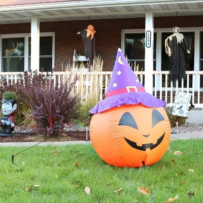 Sunnydaze Decor Sunnydaze 4 Foot Self Inflatable Blow Up Jack-O' Lantern with Witch Hat Outdoor Holiday Halloween Lawn Decoration with LED Lights 1 Sunnydaze Decor Sunnydaze 4 Foot Self Inflatable Blow Up Jack-O' Lantern with Witch Hat Outdoor Holiday Halloween Lawn Decoration with LED Lights
