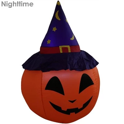 Sunnydaze Decor Sunnydaze 4 Foot Self Inflatable Blow Up Jack-O' Lantern with Witch Hat Outdoor Holiday Halloween Lawn Decoration with LED Lights 2 Sunnydaze Decor Sunnydaze 4 Foot Self Inflatable Blow Up Jack-O' Lantern with Witch Hat Outdoor Holiday Halloween Lawn Decoration with LED Lights - Image 2