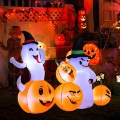 Costway 6 FT Long Halloween Inflatable Decor 4 Pumpkins & Ghosts w/ Built-in LED Lights -Halloween Decorations Sales Store unnamed file 3062