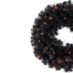 Northlight Pre-Lit Black Noble Spruce Artificial Halloween Wreath, 24-Inch, Orange Lights -Halloween Decorations Sales Store unnamed file 3245