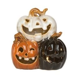 Transpac Ceramic 6.69 in. Multicolored Halloween Light Up Jack-O-Lantern Decor