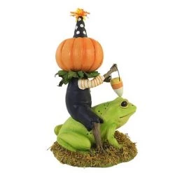 Bethany Lowe Designs Halloween 8.0" Tricky Beau Riding Frog Jack-O-Lantern - Decorative Figurines