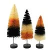 Bethany Lowe Designs Halloween 11.75" Stripe Bottle Brush Trees Orange Black Cream - Decorative Figurines