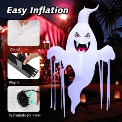 Costway 5 FT Tall Halloween Inflatable Hanging Ghost Blow-up Yard Decoration w/LED Light -Halloween Decorations Sales Store unnamed file 3396