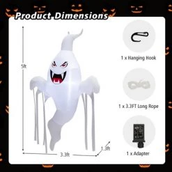 Costway 5 FT Tall Halloween Inflatable Hanging Ghost Blow-up Yard Decoration w/LED Light -Halloween Decorations Sales Store unnamed file 3399