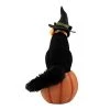Bethany Lowe Designs Halloween 14.5" Black Cat On Jack O' Lantern Witch Flocked Pumpkin - Decorative Figurines