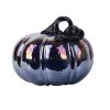 Transpac Glass 6.89 in. Black Halloween Iridescent Pumpkin Accent