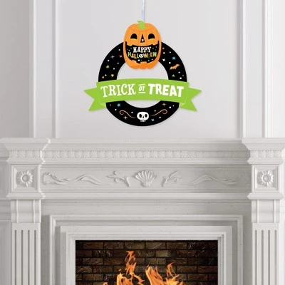 Big Dot of Happiness Jack-O'-Lantern Halloween - Outdoor Kids Halloween Party Decor - Front Door Wreath 2 Big Dot of Happiness Jack-O'-Lantern Halloween - Outdoor Kids Halloween Party Decor - Front Door Wreath - Image 2