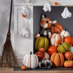 Hyde & EEK! Boutique Harvest Plaid Pumpkin Large Orange and Cream - Hyde & EEK! Boutique™