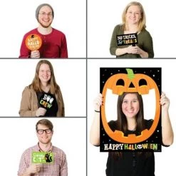 Big Dot of Happiness Jack-O'-Lantern Halloween - Kids Halloween Party Selfie Photo Booth Picture Frame and Props - Printed on Sturdy Material