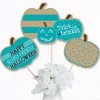 Big Dot of Happiness Teal Pumpkin - Halloween Allergy Friendly Trick or Trinket Centerpiece Sticks - Table Toppers - Set of 15