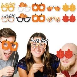 Big Dot of Happiness Fall Pumpkin Glasses - Paper Card Stock Halloween or Thanksgiving Party Photo Booth Props Kit - 10 Count