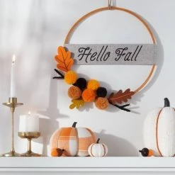 Hyde & EEK! Boutique Harvest Pom Pom "Hello Fall" Hoop Wreath - Hyde & EEK! Boutique™