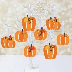 Big Dot of Happiness Fall Pumpkin - Halloween or Thanksgiving Decorations - Tree Ornaments - Set of 12