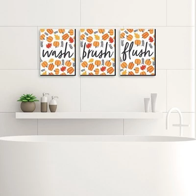 Big Dot of Happiness Fall Pumpkin - Halloween or Thanksgiving Kids Bathroom Rules Wall Art - 7.5 x 10 inches - Set of 3 Signs - Wash, Brush, Flush 1 Big Dot of Happiness Fall Pumpkin - Halloween or Thanksgiving Kids Bathroom Rules Wall Art - 7.5 x 10 inches - Set of 3 Signs - Wash, Brush, Flush