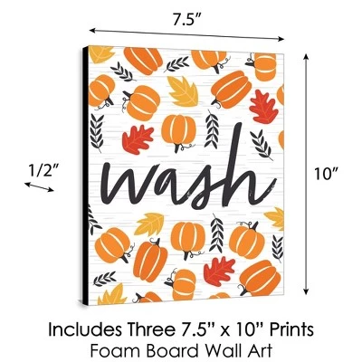 Big Dot of Happiness Fall Pumpkin - Halloween or Thanksgiving Kids Bathroom Rules Wall Art - 7.5 x 10 inches - Set of 3 Signs - Wash, Brush, Flush 3 Big Dot of Happiness Fall Pumpkin - Halloween or Thanksgiving Kids Bathroom Rules Wall Art - 7.5 x 10 inches - Set of 3 Signs - Wash, Brush, Flush - Image 3