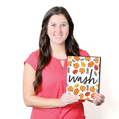 Big Dot of Happiness Fall Pumpkin - Halloween or Thanksgiving Kids Bathroom Rules Wall Art - 7.5 x 10 inches - Set of 3 Signs - Wash, Brush, Flush 4 Big Dot of Happiness Fall Pumpkin - Halloween or Thanksgiving Kids Bathroom Rules Wall Art - 7.5 x 10 inches - Set of 3 Signs - Wash, Brush, Flush - Image 4